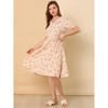 INSPIRE CHIC Women's Vintage Floral Peter Pan Collar High Waist Puff Sleeve A-line Midi Dress - 3 of 4
