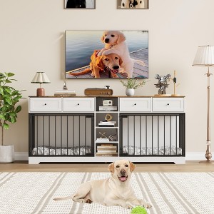 Jojoka 81.9'' Large Dog Crate Furniture for 2 Dogs, Indoor Double Kennel with 4 Drawers & Storage Shelves, Heavy Duty TV Stand - 1 of 4