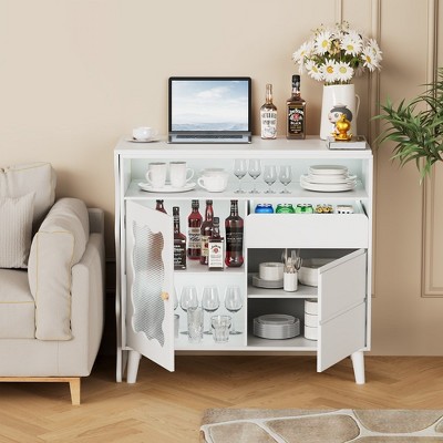 Modern 41"-79" Extendable Sofa Bar Table Cabinet Behind Couch Pub Table With Ample Storage And Adjustable Shelves,White