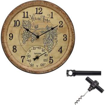 Taylor Precision Products 14 Inch Winery Time Poly Resin Clock/Thermometer with a Bonus Pocket Corkscrew, Multicolored