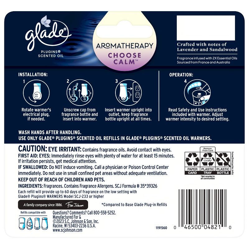 Glade Aromatherapy PlugIns Scented Oil Air Freshener Refills Choose Calm - 3.35 fl oz/5pk, 3 of 17