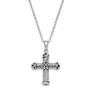 Black Bow Jewelry Rhodium Plated Sterling Silver Pillar Cross Ash Holder Necklace, 18in - 1 of 4