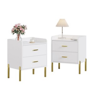 White Nightstand with Charging Station, Stylish End Table for Lamps, Books - 1 of 4