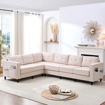 Mjkone 108"Snowflake Velvet Oversized Modular Sectional Sofa, L-Shaped Sectional Sofas with Side Pocket, Large 6 Seater Corner Sofa