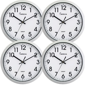 Impecca 12 Inch Quiet Movement Wall Clock, White, 4-Pack - 1 of 3
