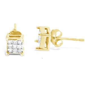 Haus of Brilliance 10K Yellow Gold Princess-cut Composite 18-stone Diamond Earrings - 1 of 4