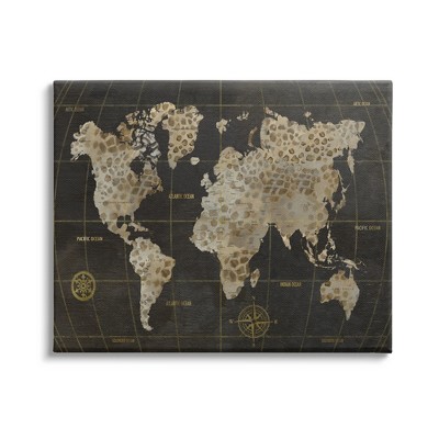 Stupell Rustic Giraffe Animal Pattern Atlas Map Compass Gallery Wrapped Canvas Wall Art