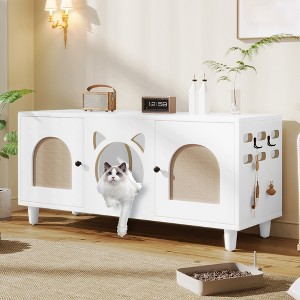 Cat Litter Box Enclosure, Hidden Cat Litter Box Furniture with Scratch Door, Furniture Style Pet House, Modern TV Console Table with Storage & Hooks - 1 of 4