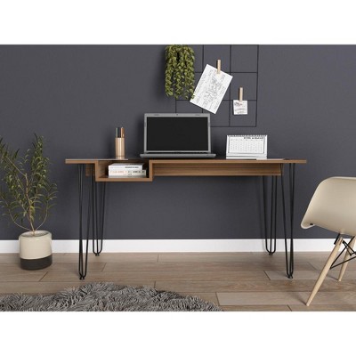 NicBex Minimalist Writing Desk Reading Table with 1 Cubby&Metal Hairpin Legs,Modern Home Worstation,Mahogany