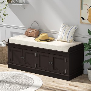 Storage bench w/4 Doors and Adjustable Shelves,ShoeBench w/Removable Cushion & Seating for Entryway Living Room Hallway Bedroom - 1 of 4