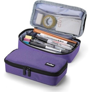 Fmeida Pencil Case, Large Capacity Students Stationery Pouch Pen Bag Holder, Portable Desk Organizer with Double Zipper for School Office Supplies - 1 of 4