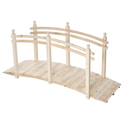 Outsunny 7.5' Fir Wood Garden Bridge Arc Walkway with Side Railings, Perfect for Backyards, Gardens, & Streams