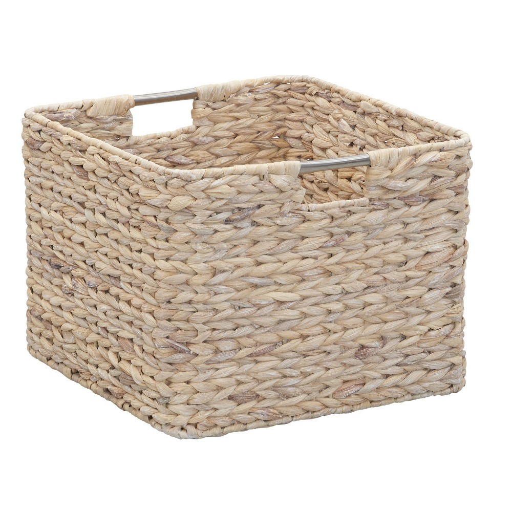 Household Essentials Square Wicker Basket Hyacinth: Handwoven Storage with Handles, Light Brown, 14.5"x14.5"x11.02"
