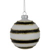 Northlight Shiny Finish Striped Christmas Glass Ball Ornaments - 3" (80mm) - White and Black  - Set of 4 - 4 of 4