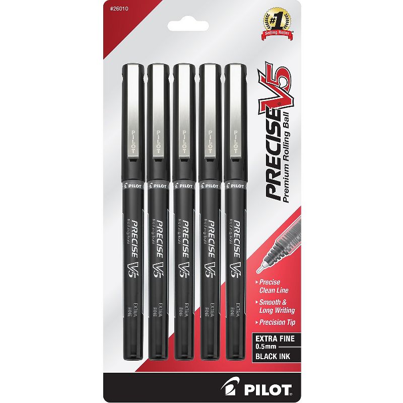 Pilot Precise V5 Rollerball Pens Extra Fine Point Black Ink 379731, 1 of 5