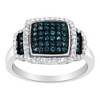 Black Rhodium Plated Silver 1/2 Cttw White & Blue Diamond Square Cocktail Ring - 2 of 4