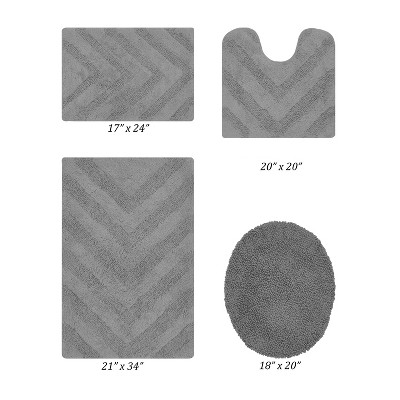 Hugo 4-Piece Bath Rug Set 100% Premium Cotton Tufted Chevron Pattern Bathmats for Bathroom, Super Soft Absorbent Machine Washable
