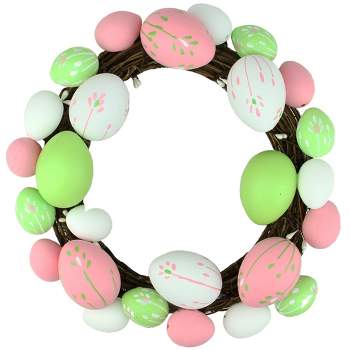 Northlight 10" Unlit Floral Stem Easter Egg Spring Grapevine Wreath - White/Green