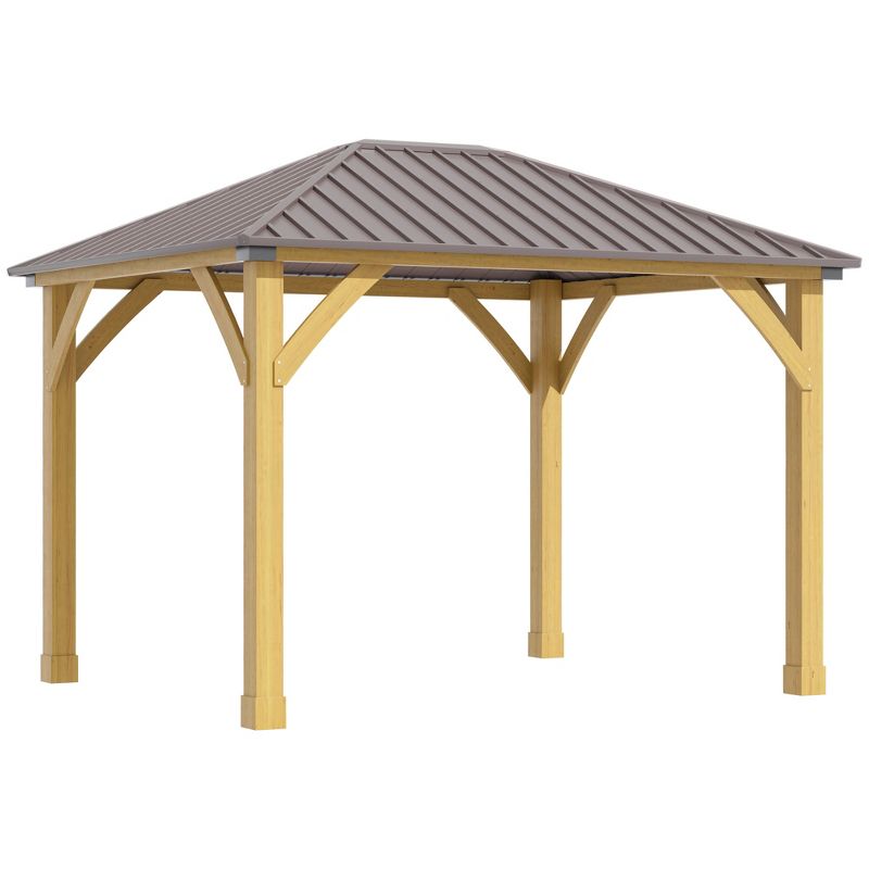 Outsunny 10x12 Galvanized Steel Gazebo with Wooden Frame, Permanent Metal Roof Gazebo Canopy for Garden, Patio, Backyard, 1 of 9