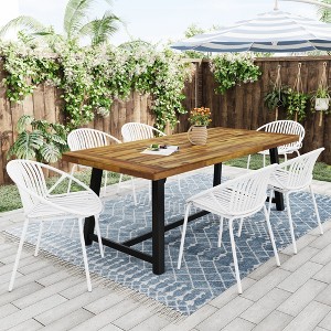 CAVINAS Outdoor Dining Set for 6, Acacia Patio Table and Chairs Durable Outside Furniture with 6 Stackable Chairs for Balcony - 1 of 4
