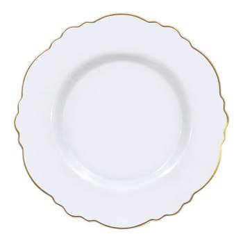 Smarty Had A Party 10.25" White with Gold Rim Round Blossom Disposable Plastic Dinner Plates (120 Plates)