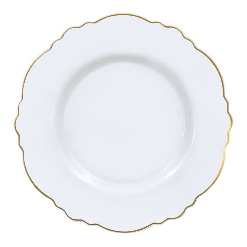 Smarty Had A Party 10.25" White with Gold Rim Round Blossom Disposable Plastic Dinner Plates (120 Plates), 1 of 3