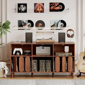 COZONY 55" Mid-Century Record Player Stand with Power Outlet & Charging Station, Vinyl Storage Console - 1 of 4