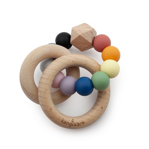 Kanga Care Silicone & Wood Bubble Teething Ring :: Rainbow Multicolored :  Target