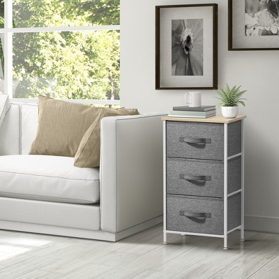 Beige 3-Drawer Compact Nightstand with Smooth Tabletop