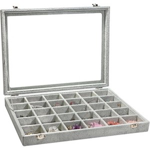 12-Grid Velvet Jewelry Tray with Lid for Stackable Drawer Storage - 1 of 4