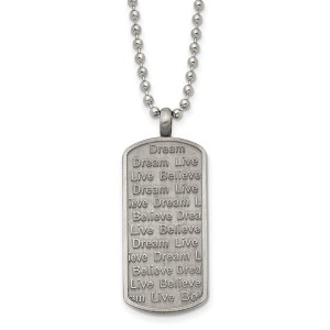 Black Bow Jewelry Stainless Steel Antiqued Live/Dream/Believe Dog Tag Necklace, 24 Inch - 1 of 4