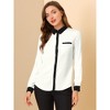 INSPIRE CHIC Women's Contrast Collar Chiffon Long Sleeve Work Office Blouse - 2 of 4