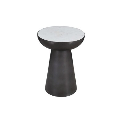 Modern Black and White Marble Iron Round Pedestal End Table