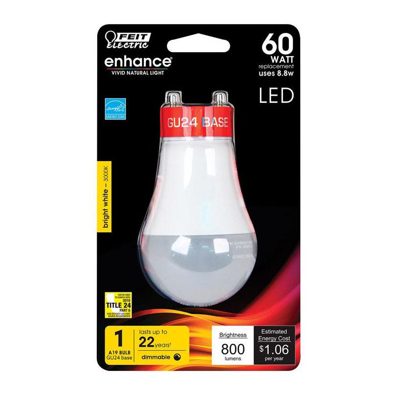 Feit Electric Enhance A19 GU24 LED Bulb Bright White 60 Watt Equivalence 1 pk, 1 of 4