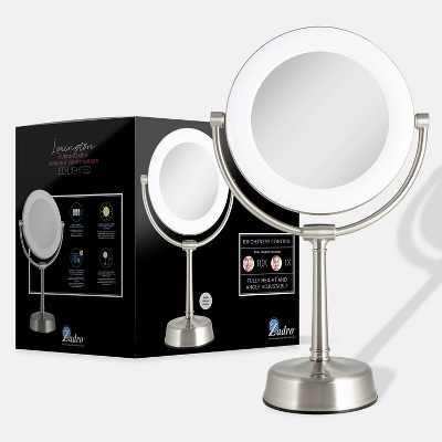 Lexington Satin Nickel Dual-Sided LED Lighted Vanity Mirror with Adjustable Stand