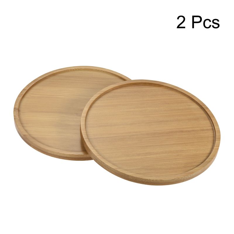 Unique Bargains Indoor Round Bamboo Planter Saucer Drip Tray Plant Drainage Trays 2 Pcs, 3 of 6