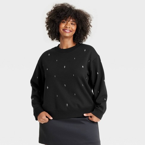 Women s Rhinestone Sweatshirt A New Day Black XXL