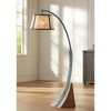 Franklin Iron Works Oak River Rustic Mission Arc Floor Lamp 66 1/2" Tall Dark Gray Wood Blond Mica Drum Shade for Living Room Reading Bedroom Office - 2 of 4