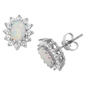 Sterling Silver Oval-Cut Opal Flower Stud Earrings, Women