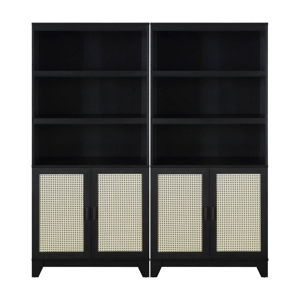Photos - Wardrobe Set of 2 70.86" Sheridan Modern 7 Shelf Cane Bookcases Black - Manhattan C