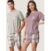 cheibear Men's Sleepwear Short Sleeve T-Shirt with Shorts Plaid Couple Pajama Sets - 3 of 4