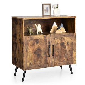 Costway Mid-century Storage Cabinet Sideboard w/ Doors Wine Glass Racks Rustic Brown - 1 of 4