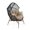 Okak Modern Faux Wicker Patio Egg Chair Rattan Accent Chairs with Whole Upholstery&Armrest,Chic Accent Chair for Porch,Backyard&Garden,Black/Khaki - 2 of 4