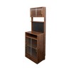 YOOCOZZ Freestanding Kitchen Sideboard: 2 Sliding Striped Glass Doors, Pantry Storage - Walnut - 3 of 4