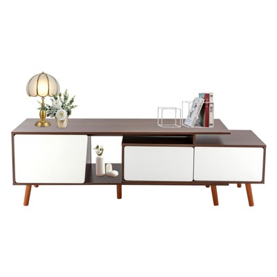 YIYIBYUS Modern Farmhouse Television Stand Media Console Credenza Table for Living Room, Walnut