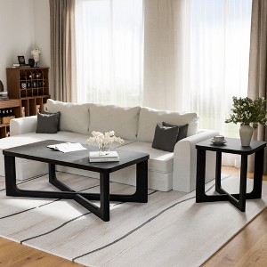 Spassway Wood Coffee Table Set Modern Coffee Table with Square End Table Living Room Table Set with Criss Cross Base for Apartment Home Office - 1 of 4