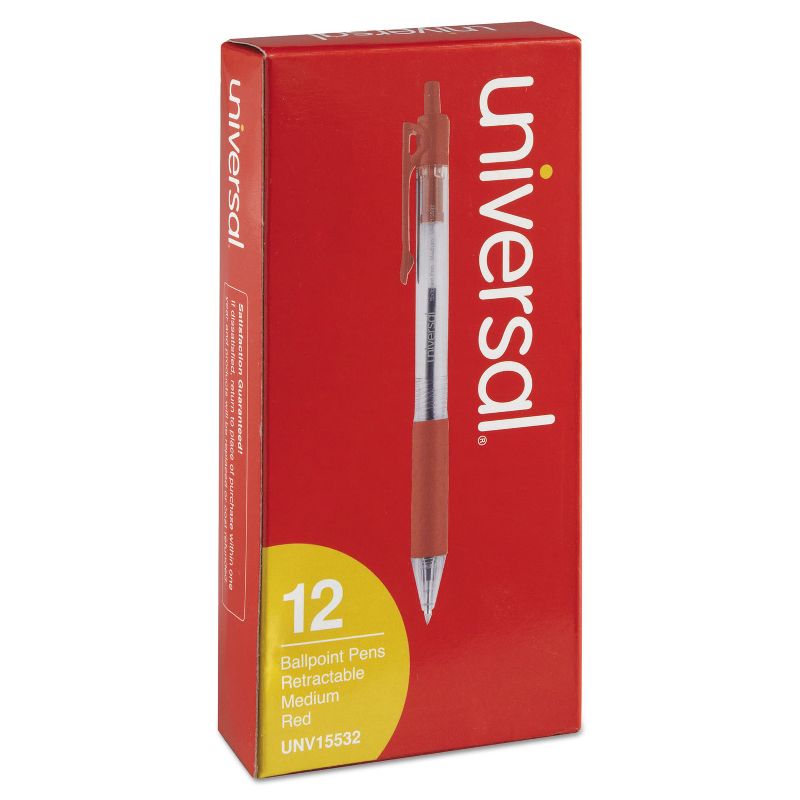 UNIVERSAL Economy Retractable Ballpoint Pen Red Ink Clear 1mm Dozen 15532, 3 of 9