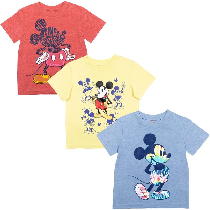 Disney Mickey Mouse 3 Pack Pullover Graphic T-Shirts Yellow/Red/Blue , 1 of 8