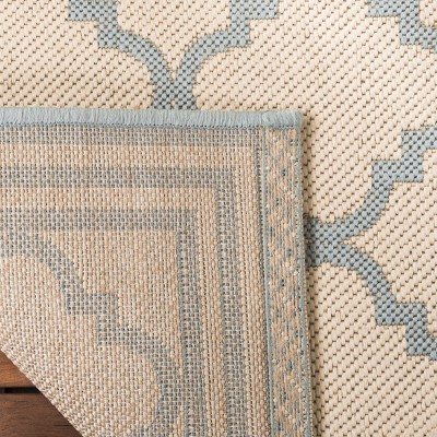 Cream and Aqua Geometric Pattern Synthetic Indoor/Outdoor Rug, 3' x 5'