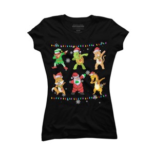 Junior's Design By Humans Christmas Dabbing Cartoon Animals By shirtpublic T-Shirt - 1 of 3